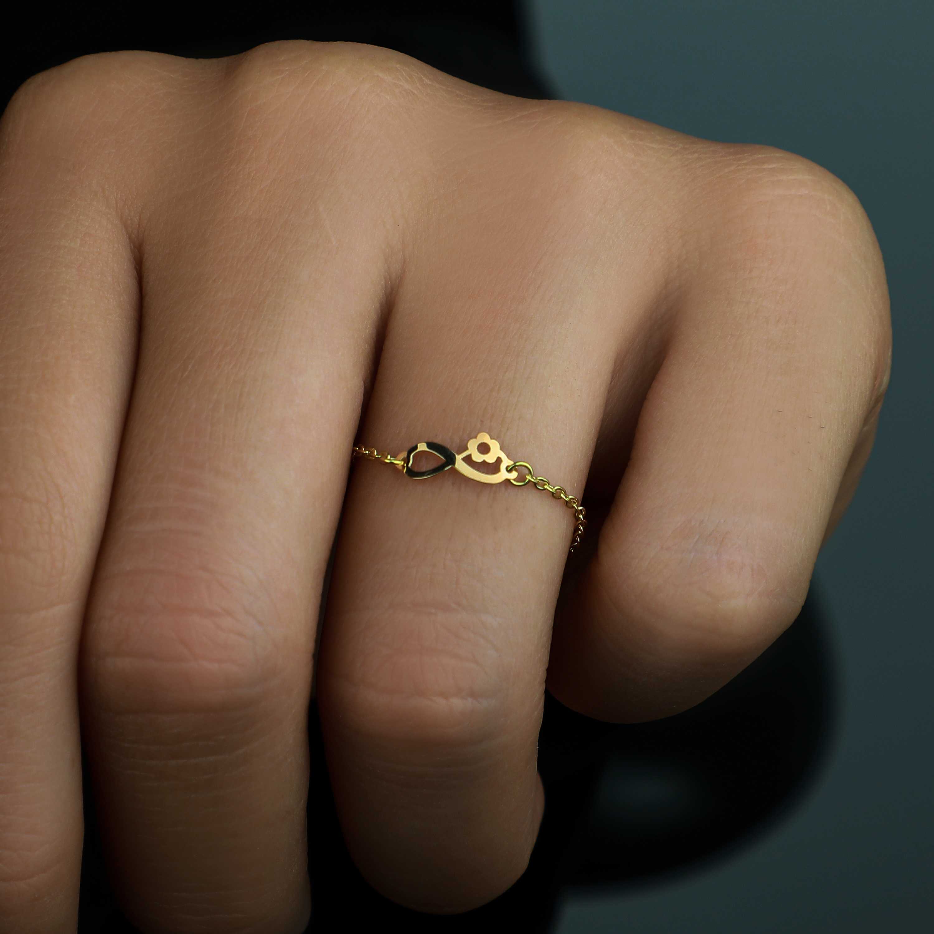 18k gold chain ring, Turkish made - (H-1239)